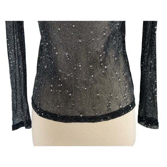MANGOPOP Sheer Long Sleeve Top Glittery Sparkly Star Whimsical Sexy Goth Size S - Picture 9 of 11